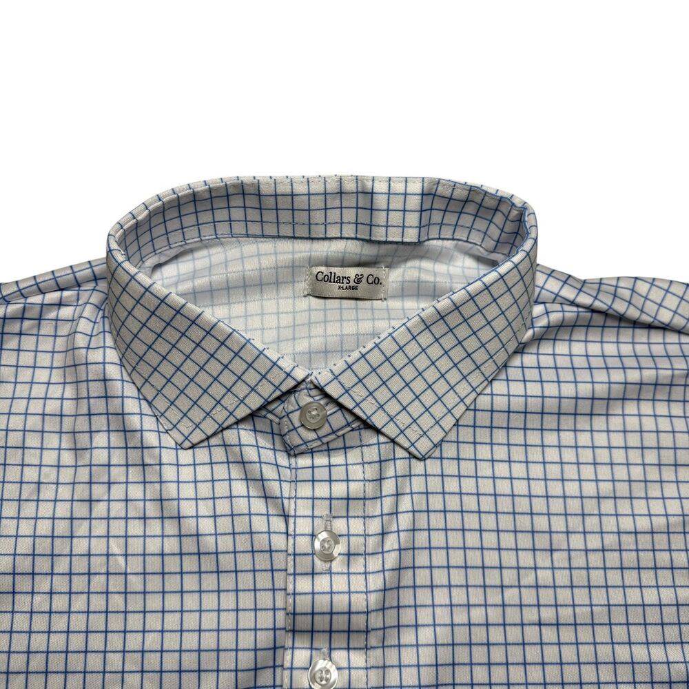 Collars & Co Mens Dress Collar Polo Size XL Navy Blue Check Golf Preppy Office